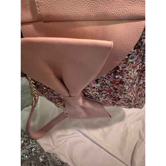 Betsey johnson rainbow sequin pink leather kitsch pocketbook satchel bag purse - Picture 6 of 13